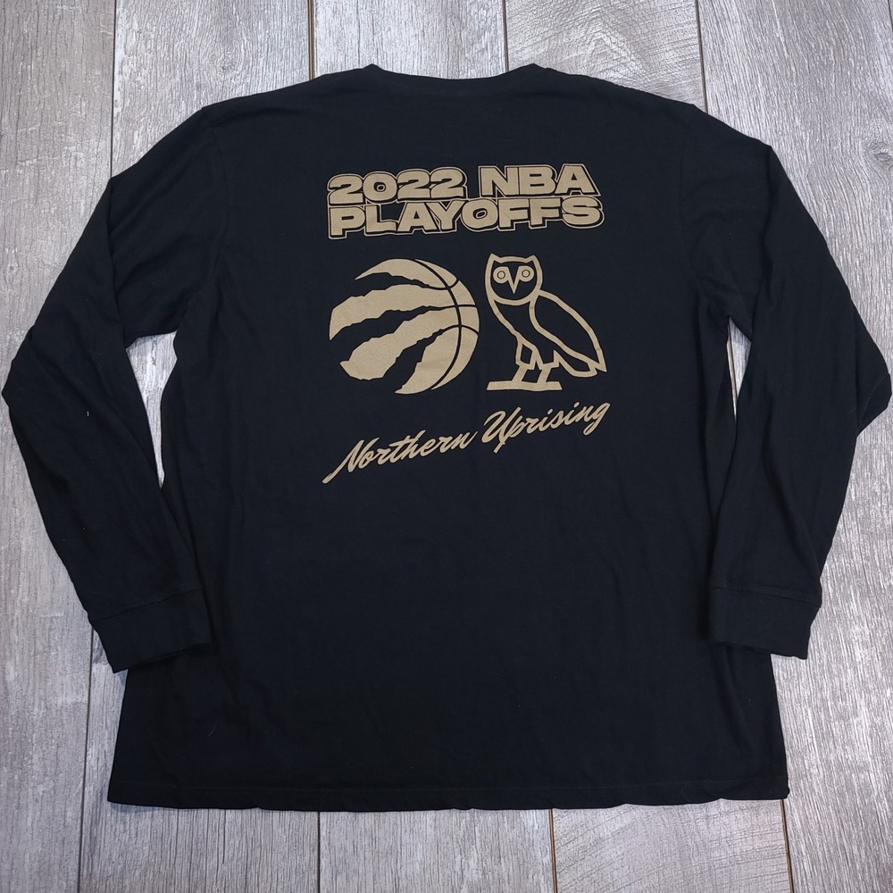 OVO T-Shirt Mens XL Black 2022 NBA Playoffs Toronto Raptors Long Sleeve OVO Owl
